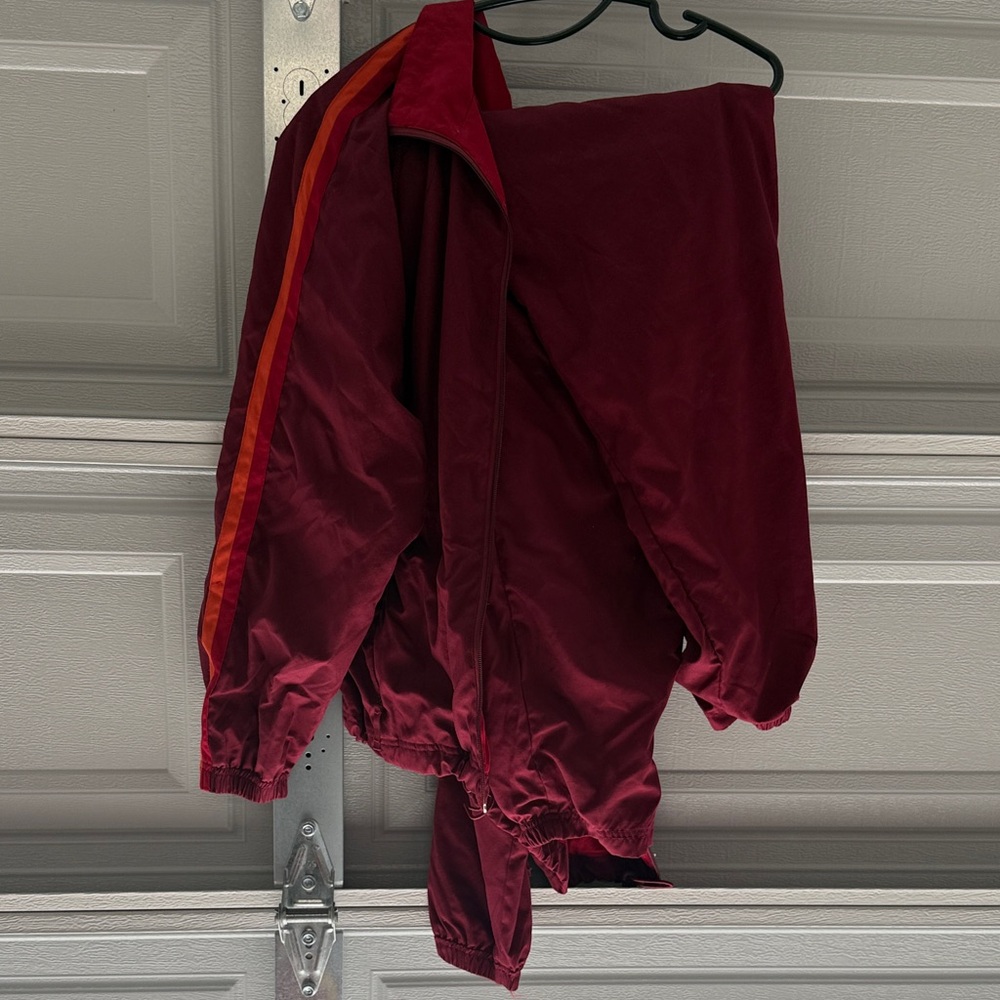 Vintage Catalina Women's Maroon Bomber Jacket with Orange Stripe